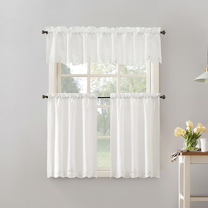 slide 5 of 5, No. 918 No.918 Mariela Floral Trim Rod Pocket Kitchen Curtain Valance - White, 14 in