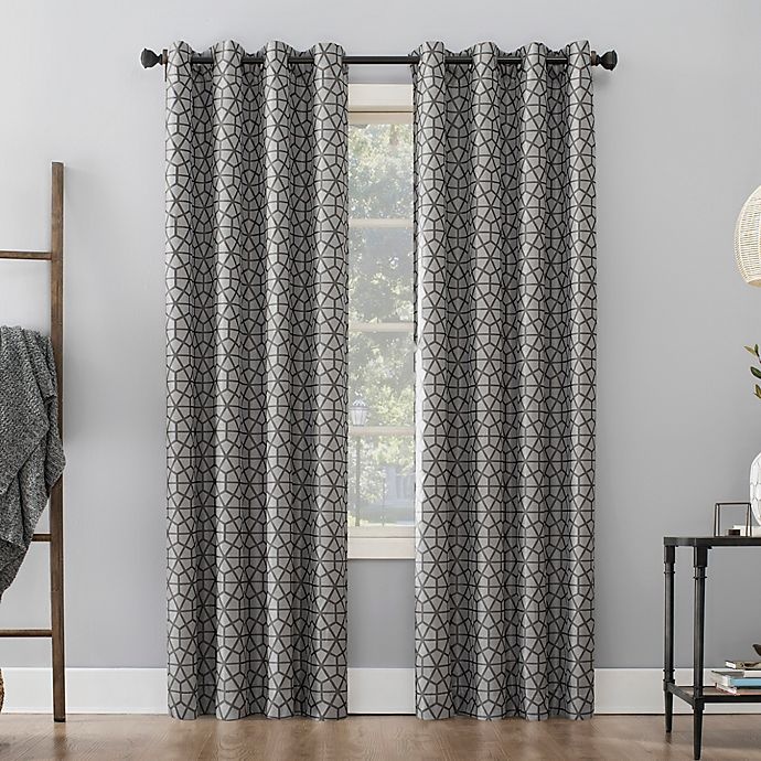 slide 1 of 8, Sun Zero Burke Twill Mosaic Thermal Blackout Curtain - Charcoal/Gray (Single), 95 in