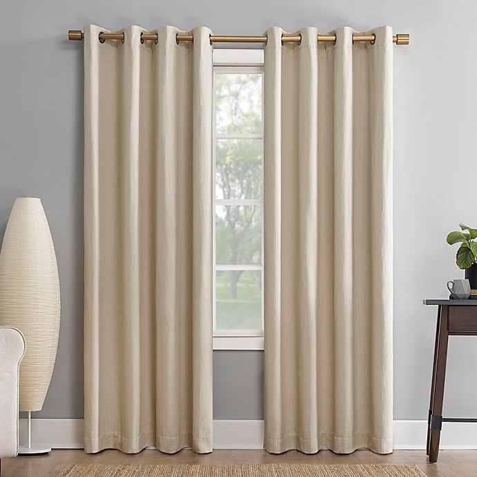 slide 1 of 8, Sun Zero Gavlin Crosshatch 63 Grommet 100% Blackout Window Curtain Panel - Cream", 1 ct