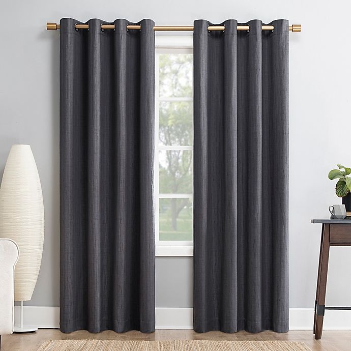 slide 1 of 8, Sun Zero Gavlin Crosshatch 84 Grommet 100% Blackout Window Curtain Panel - Smoke Grey", 1 ct