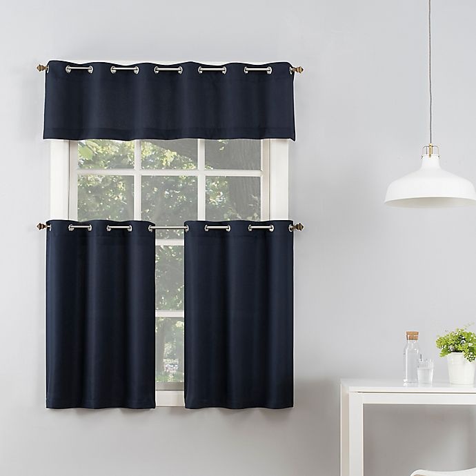 slide 3 of 8, No. 918 No.918 Dylan Casual Textured 3-piece Kitchen Curtain Valance and Tier Set - Navy, 36 in