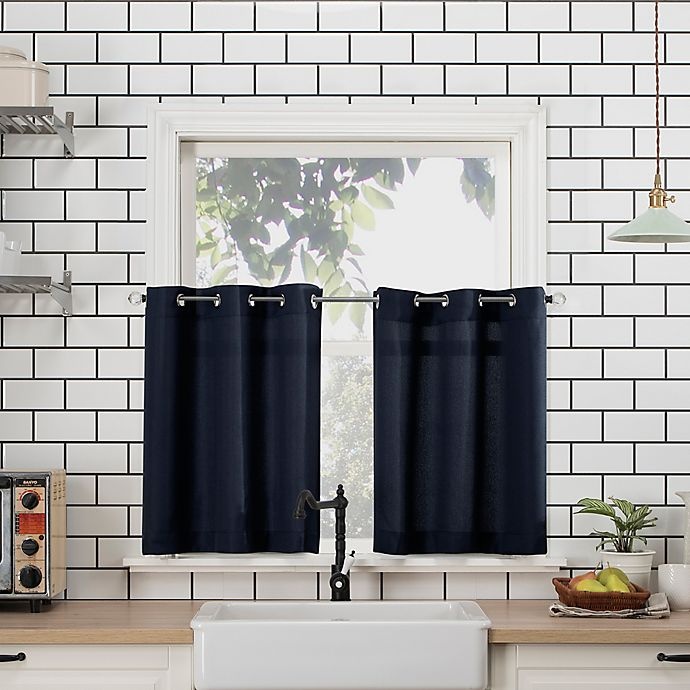 slide 5 of 8, No. 918 No.918 Dylan Casual Textured 3-piece Kitchen Curtain Valance and Tier Set - Navy, 36 in