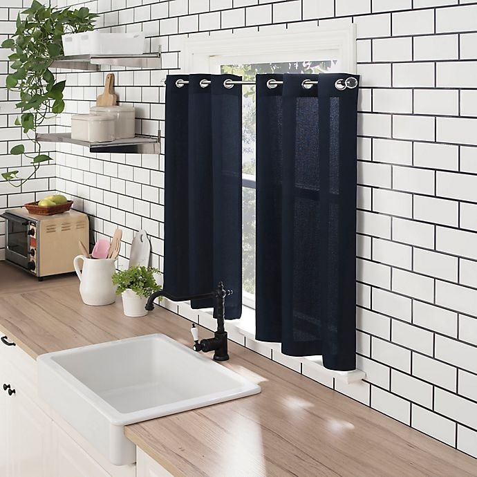 slide 7 of 8, No. 918 No.918 Dylan Casual Textured 3-piece Kitchen Curtain Valance and Tier Set - Navy, 36 in