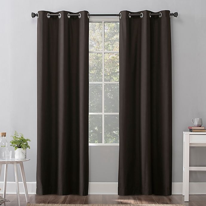 slide 1 of 10, Sun Zero Cyrus Thermal Total Blackout Grommet Window Curtain Panel - Cocoa, 63 in