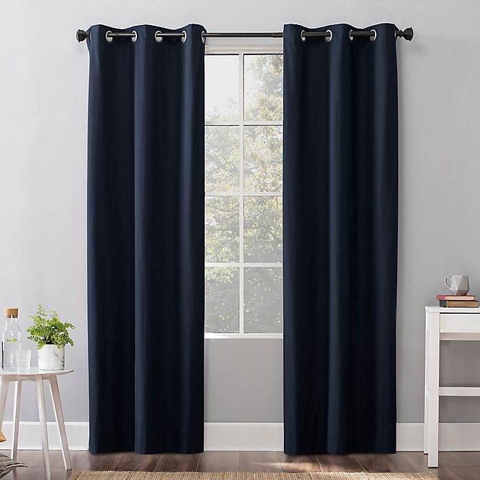 slide 1 of 1, Sun Zero Cyrus Thermal Total Blackout Grommet Window Curtain Panel - Navy, 63 in