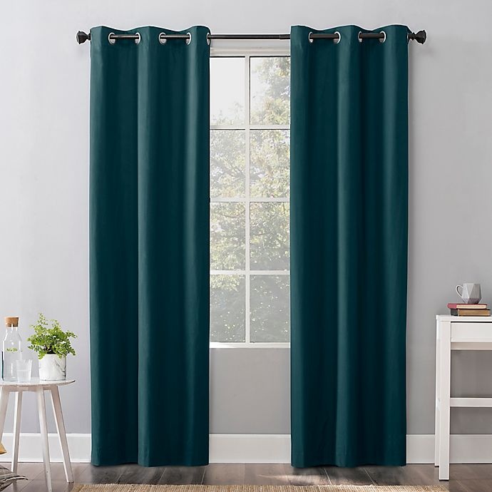 slide 1 of 10, Sun Zero Cyrus Thermal Total Blackout Grommet Window Curtain Panel - Teal, 84 in