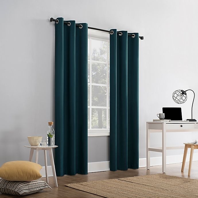 slide 5 of 10, Sun Zero Cyrus Thermal Total Blackout Grommet Window Curtain Panel - Teal, 84 in