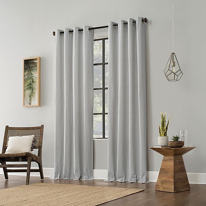 slide 2 of 7, ArchaeoArt Deco Cotton Grommet Top Window Curtain - Gray/White, 96 in