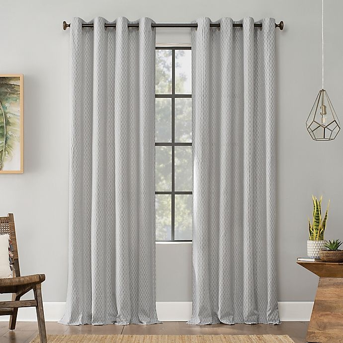 slide 1 of 7, ArchaeoArt Deco Cotton Grommet Top Window Curtain - Gray/White, 96 in