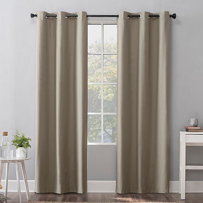 slide 1 of 1, Sun Zero Cyrus Thermal Total Blackout Grommet Window Curtain Panel - Stone, 96 in