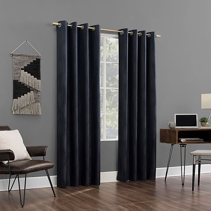 slide 7 of 9, Sun Zero Beck Grommet Curtain - Navy, 84 in