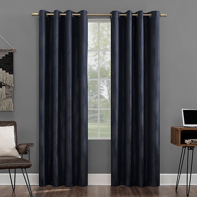 slide 1 of 9, Sun Zero Beck Grommet Curtain - Navy, 84 in