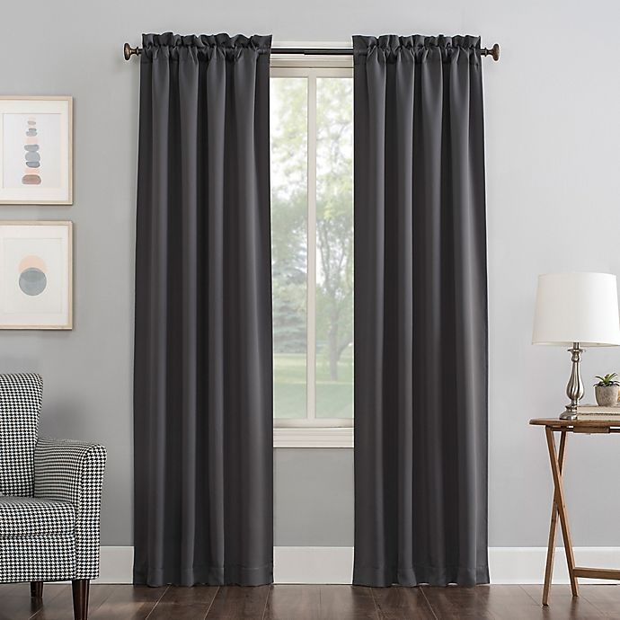 slide 1 of 6, Sun Zero Mariah Room Darkening Rod Pocket Window Curtain Panel - Charcoal, 63 in