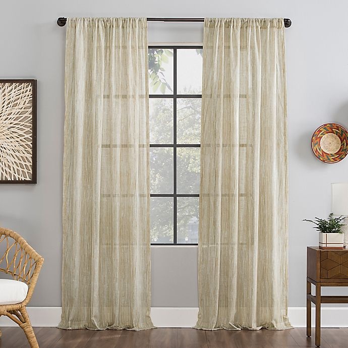 slide 1 of 6, Archaeo Bamboo Stripe Cotton Sheer Window Curtain - Linen, 96 in