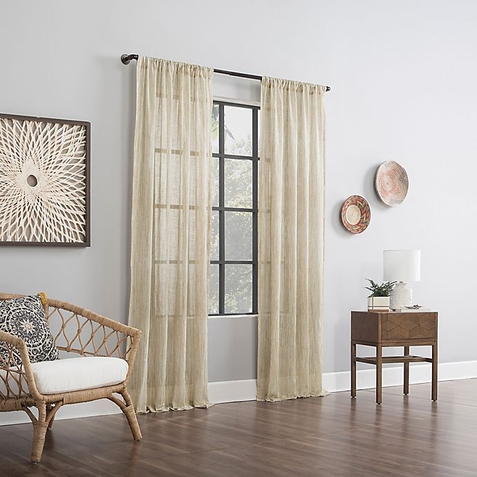 slide 6 of 6, Archaeo Bamboo Stripe Cotton Sheer Window Curtain - Linen, 96 in