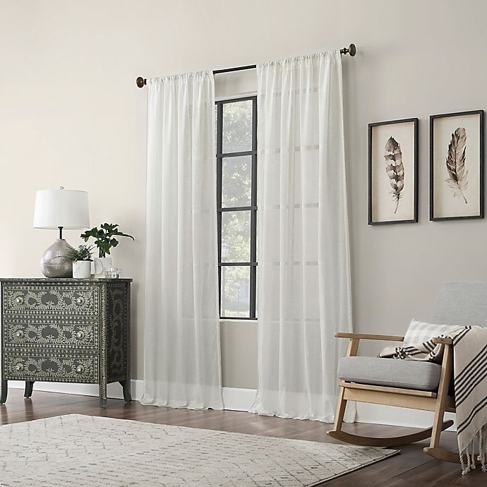 slide 2 of 7, Archaeo Border Cotton Blend Sheer Window Curtain - White, 96 in