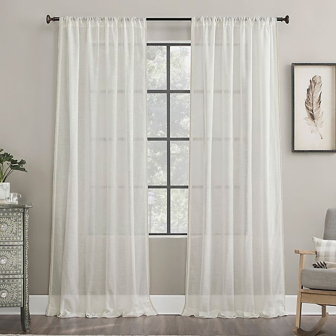 slide 1 of 7, Archaeo Border Cotton Blend Sheer Window Curtain - White, 96 in