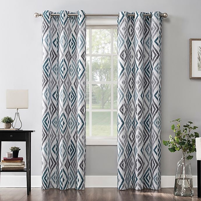 slide 1 of 5, No. 918 No.918 Hana Ikat Geometric Grommet Window Curtain Panel - Teal, 95 in