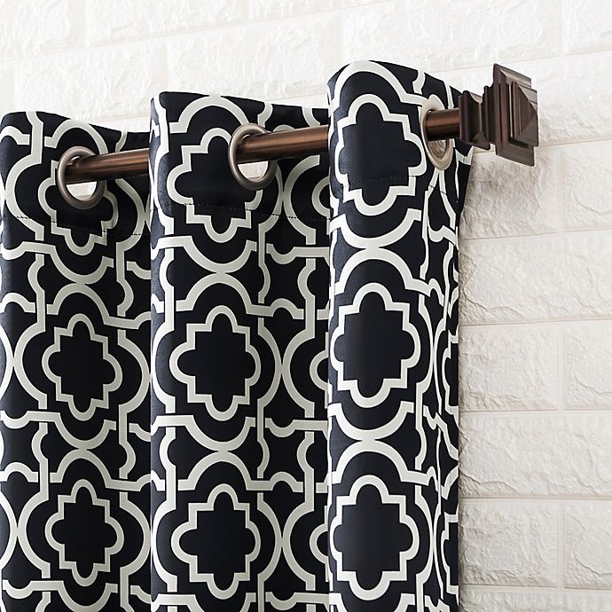 slide 4 of 8, Sun Zero Barnett Trellis Grommet Room Darkening Window Curtain Panel - Black, 95 in