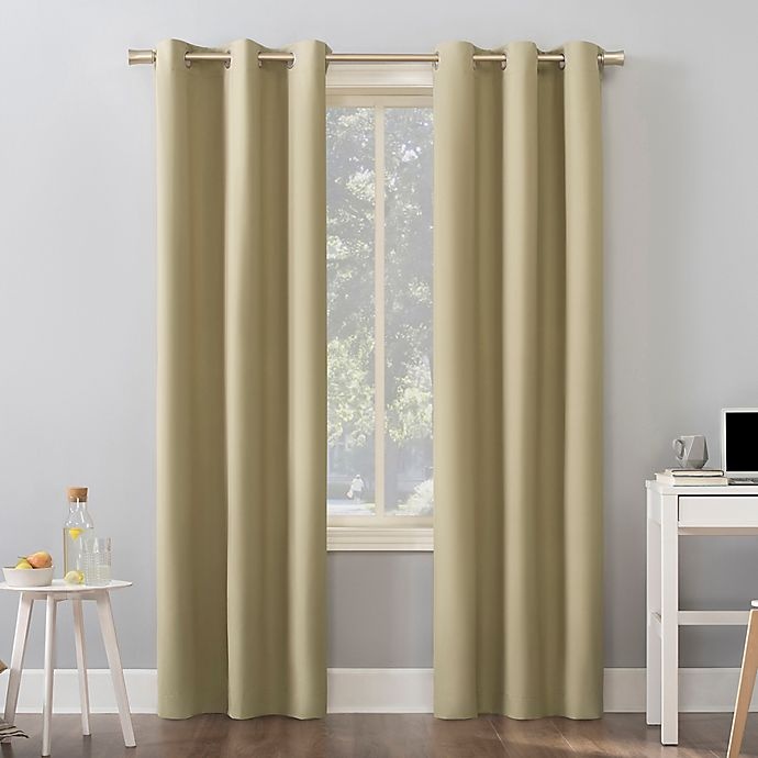 slide 1 of 1, Sun Zero Cyrus Thermal Total Blackout Grommet Window Curtain Panel - Soft Gold, 63 in