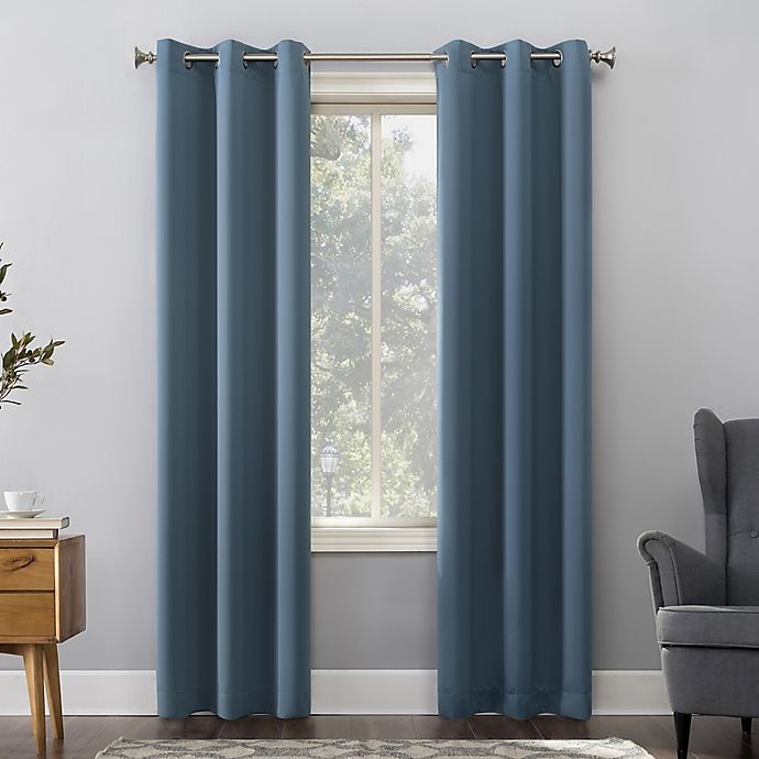 slide 1 of 8, Sun Zero Mariah Grommet Room Darkening Window Curtain Panel - Denim Blue, 63 in