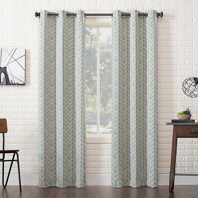 slide 1 of 1, Sun Zero Kenwood Chevron Grommet Room Darkening Curtain Panel - Stone (Single), 84 in