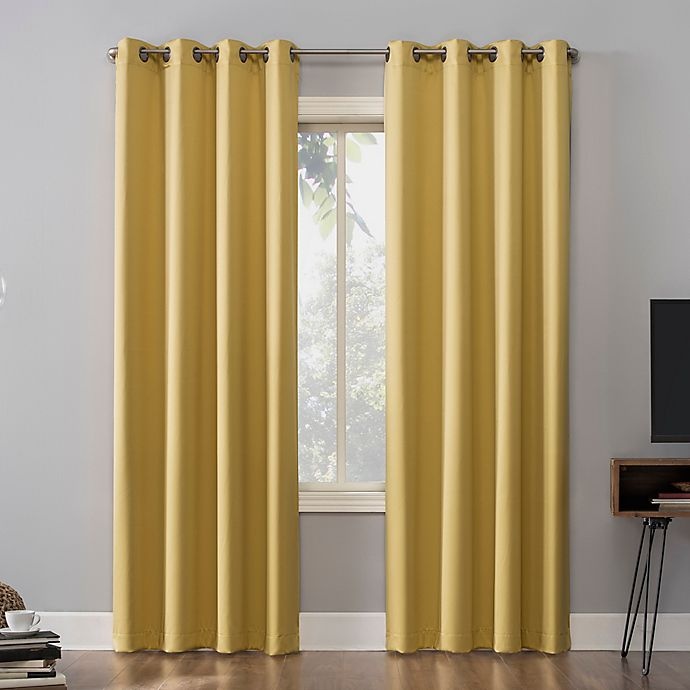 slide 1 of 5, Sun Zero Oslo Theater Grade Grommet 100% Blackout Curtain Panel - Flax Yellow, 63 in