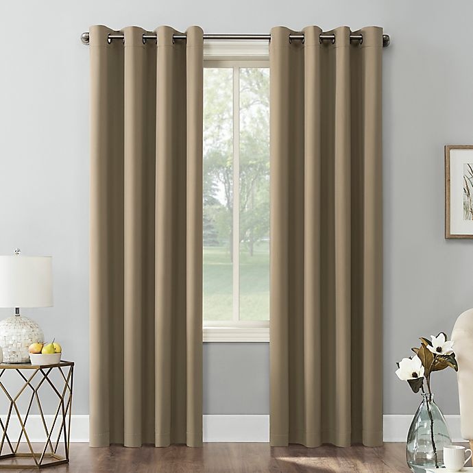 slide 1 of 8, Sun Zero Saxon Grommet Room Darkening Window Curtain Panel - Barley, 63 in