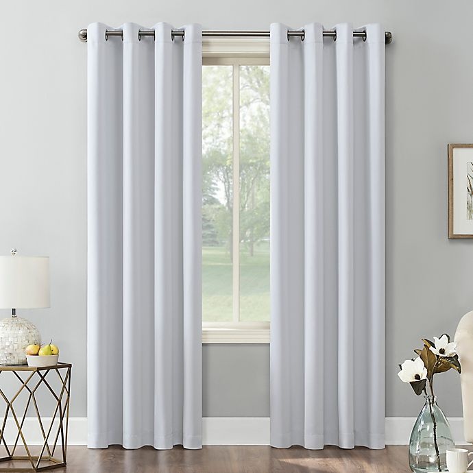 slide 1 of 7, Sun Zero Saxon Grommet Room Darkening Window Curtain Panel - Dove White, 63 in