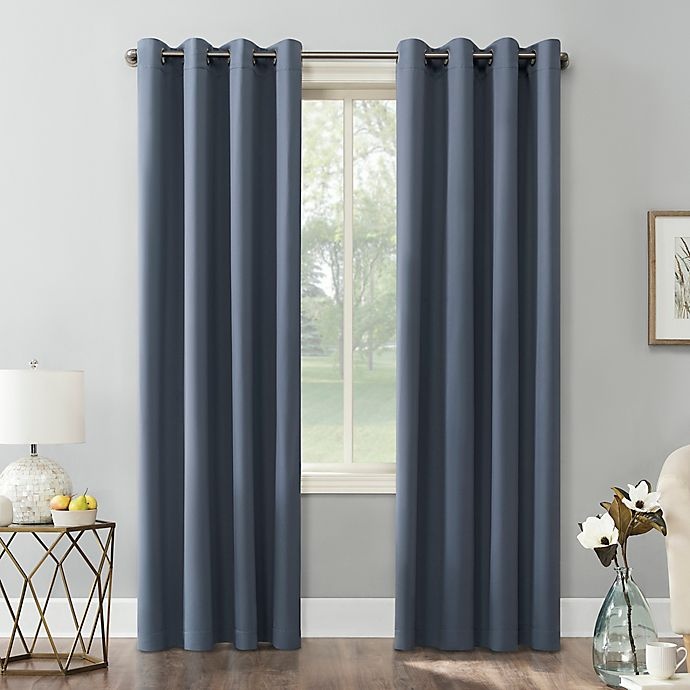 slide 1 of 8, Sun Zero Mariah Grommet Room Darkening Window Curtain Panel - Denim Blue, 84 in