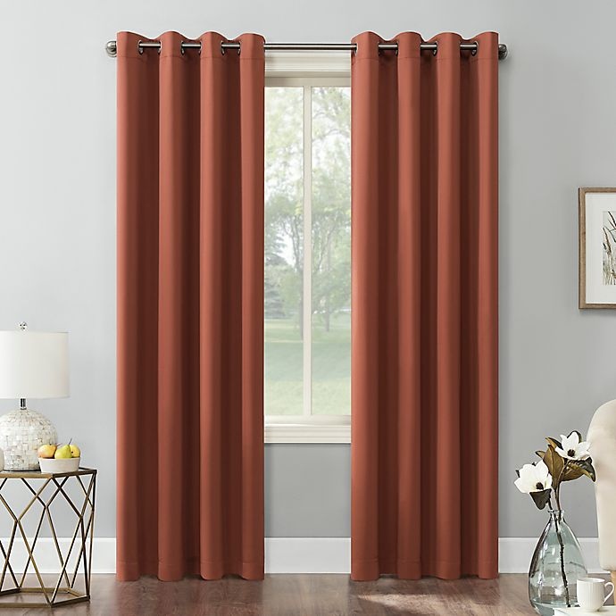 slide 1 of 8, Sun Zero Saxon Grommet Room Darkening Window Curtain Panel - Terracotta, 95 in