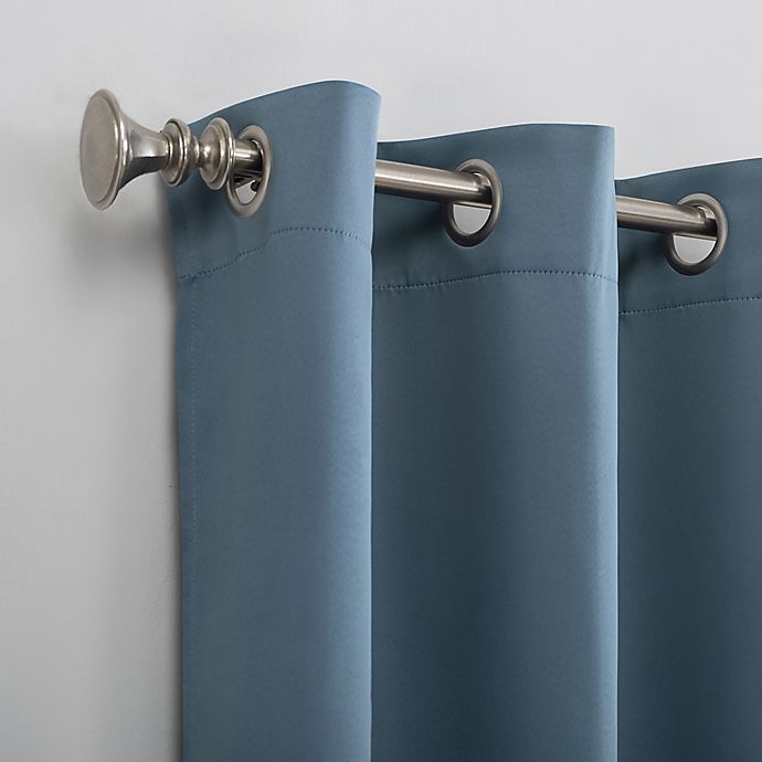 slide 2 of 8, Sun Zero Saxon Grommet Room Darkening Window Curtain Panel - Denim Blue, 108 in