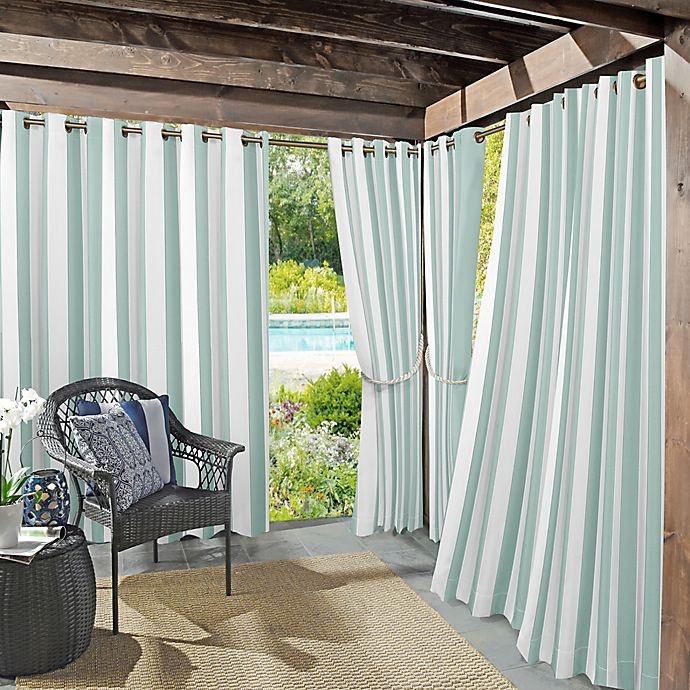 slide 3 of 6, Sun Zero Valencia Cabana Stripe Indoor/Outdoor Curtain Panel - Teal (Single), 108 in