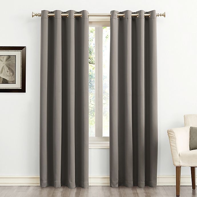 slide 1 of 8, Sun Zero Saxon Grommet Window Curtain Panel - Gray, 120 in