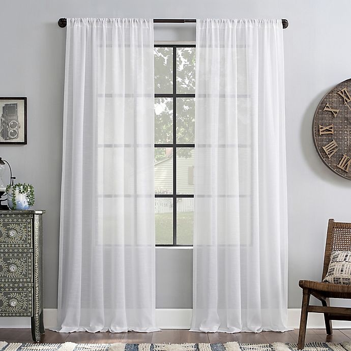 slide 1 of 7, Archaeo Slub Textured Rod Pocket Light Filtering Window Curtain Panel - White, 95 in