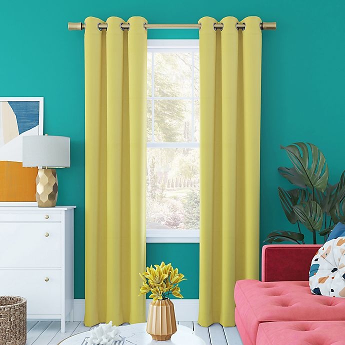 slide 1 of 9, Sun Zero Harper Bright Vibes Total Blackout Grommet Window Curtain - Sunflower Yellow, 63 in