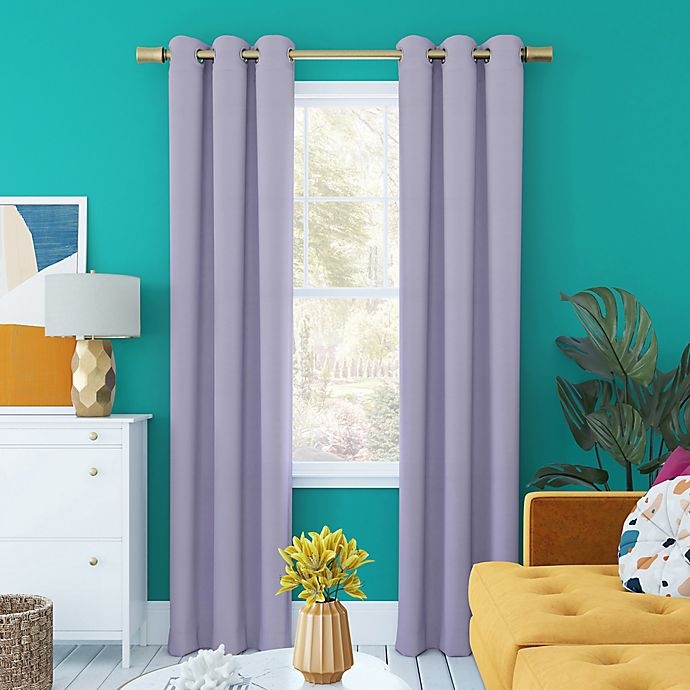 slide 1 of 9, Sun Zero Harper Bright Vibes Total Blackout Grommet Window Curtain Panel - Lavender, 84 in