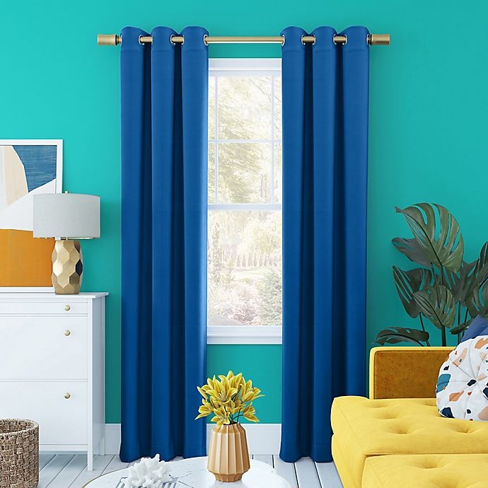 slide 1 of 2, Sun Zero Harper Bright Vibes Total Blackout Grommet Window Curtain Panel - Classic Blue, 96 in