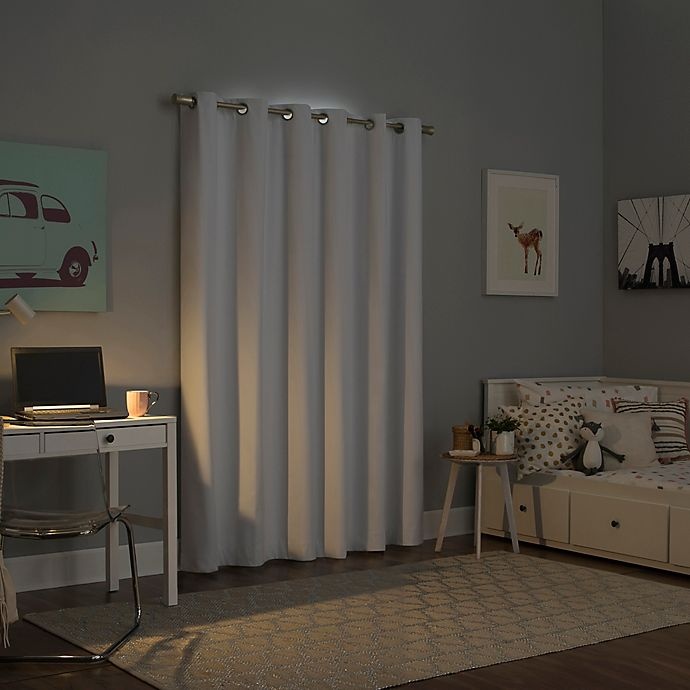 slide 2 of 9, Sun Zero Harper Bright Vibes Total Blackout Grommet Window Curtain Panel - White, 96 in