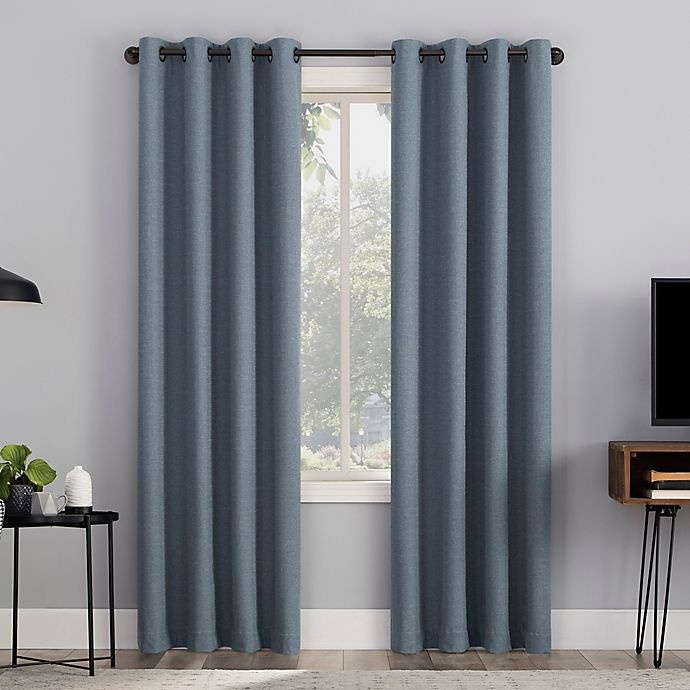 slide 1 of 8, Sun Zero Channing Grid Grommet 100% Blackout Curtain Panel - Blue (Single), 84 in