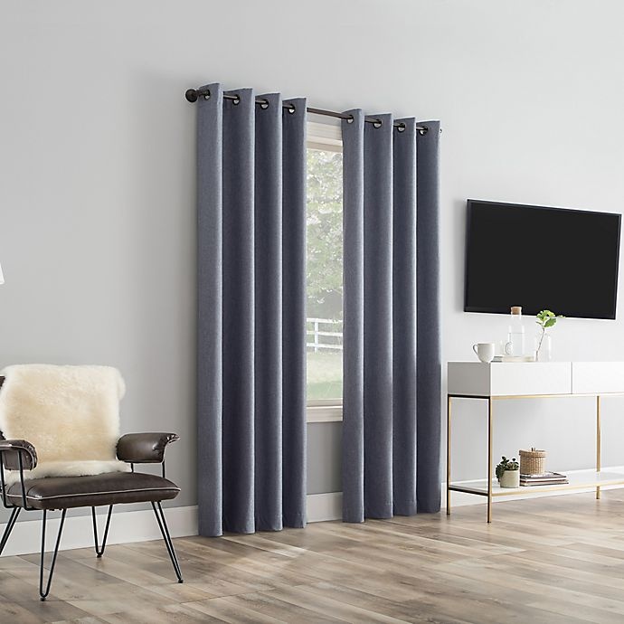 slide 7 of 9, Sun Zero Tyrell Tonal Grommet 100% Blackout Window Curtain Panelin Navy, 96 in