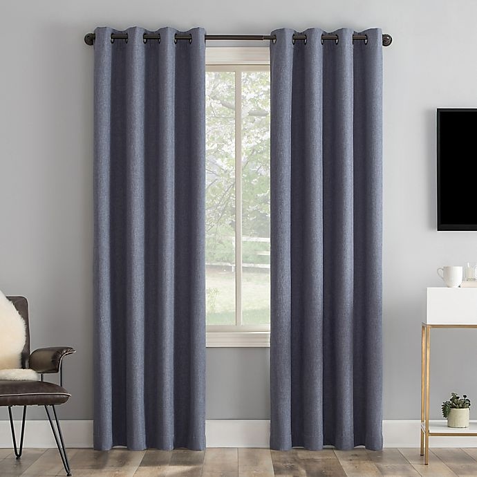 slide 1 of 9, Sun Zero Tyrell Tonal Grommet 100% Blackout Window Curtain Panelin Navy, 96 in