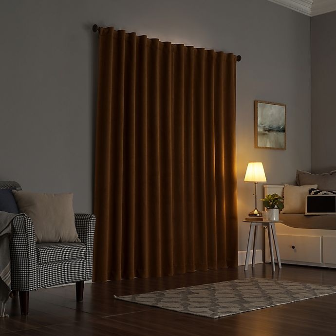 slide 2 of 10, Sun Zero Amherst Velvet Thermal Total Blackout Back Tab Window Curtain Panel - Pecan, 84 in