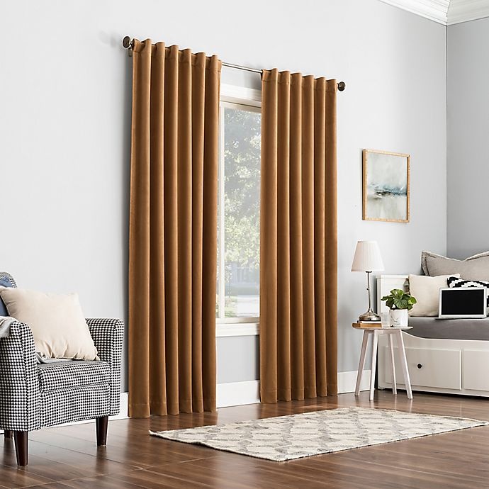 slide 6 of 10, Sun Zero Amherst Velvet Thermal Total Blackout Back Tab Window Curtain Panel - Pecan, 84 in