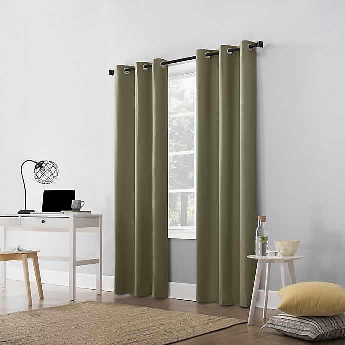 slide 5 of 10, Sun Zero Cyrus Thermal Total Blackout Grommet Window Curtain Panel - Olive Green, 84 in