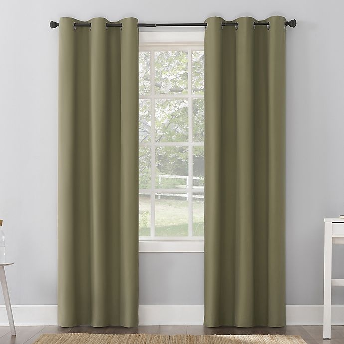 slide 1 of 10, Sun Zero Cyrus Thermal Total Blackout Grommet Window Curtain Panel - Olive Green, 84 in