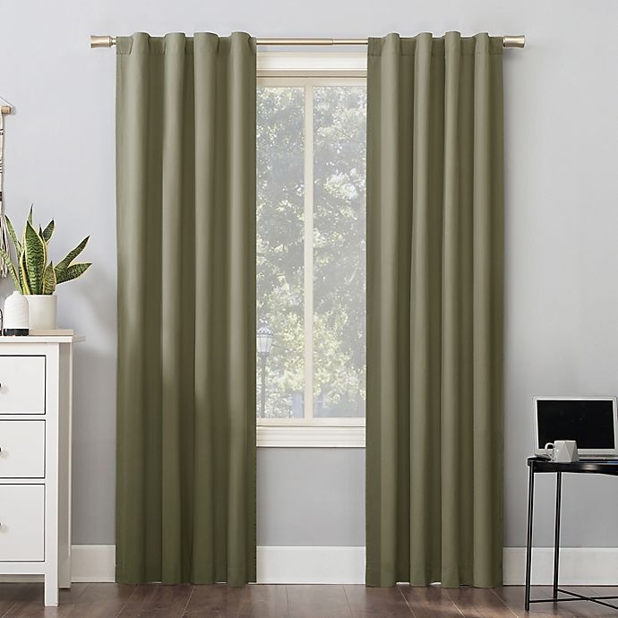 slide 1 of 10, Sun Zero Cyrus Thermal Total Blackout Back Tab Window Curtain Panel - Olive Green, 63 in