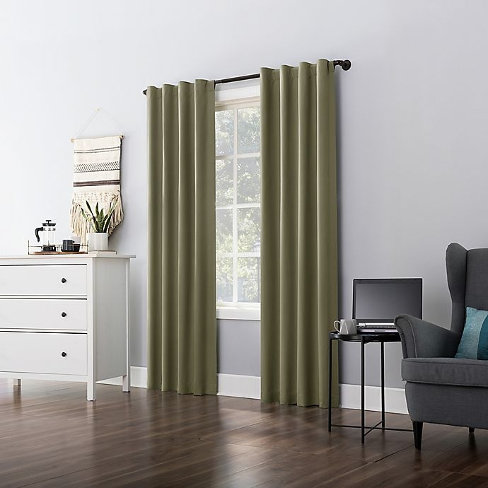 slide 6 of 10, Sun Zero Cyrus Thermal Total Blackout Back Tab Window Curtain Panel - Olive Green, 63 in