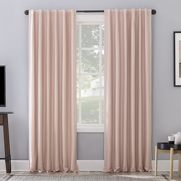 slide 1 of 10, Sun Zero Evelina Faux Silk Thermal Blackout Back Tab Window Curtain Panel - Blush, 84 in