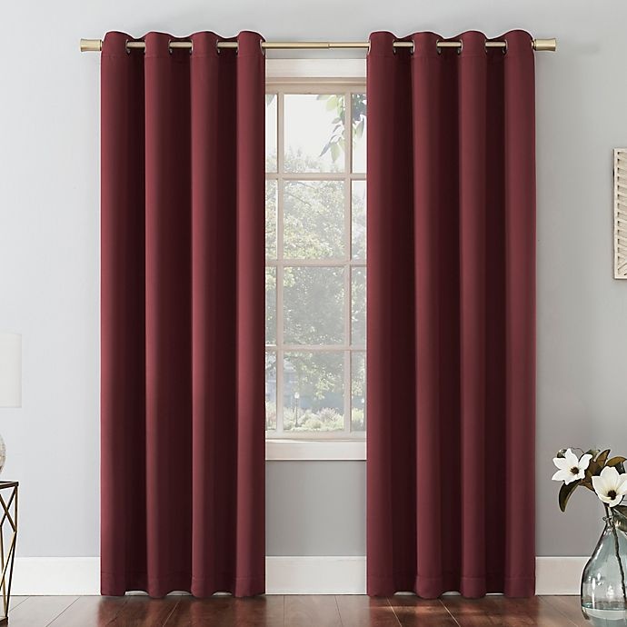 slide 1 of 8, Sun Zero Mariah Energy Saving Room Darkening Curtain Panel - Wine Red (Single), 84 in